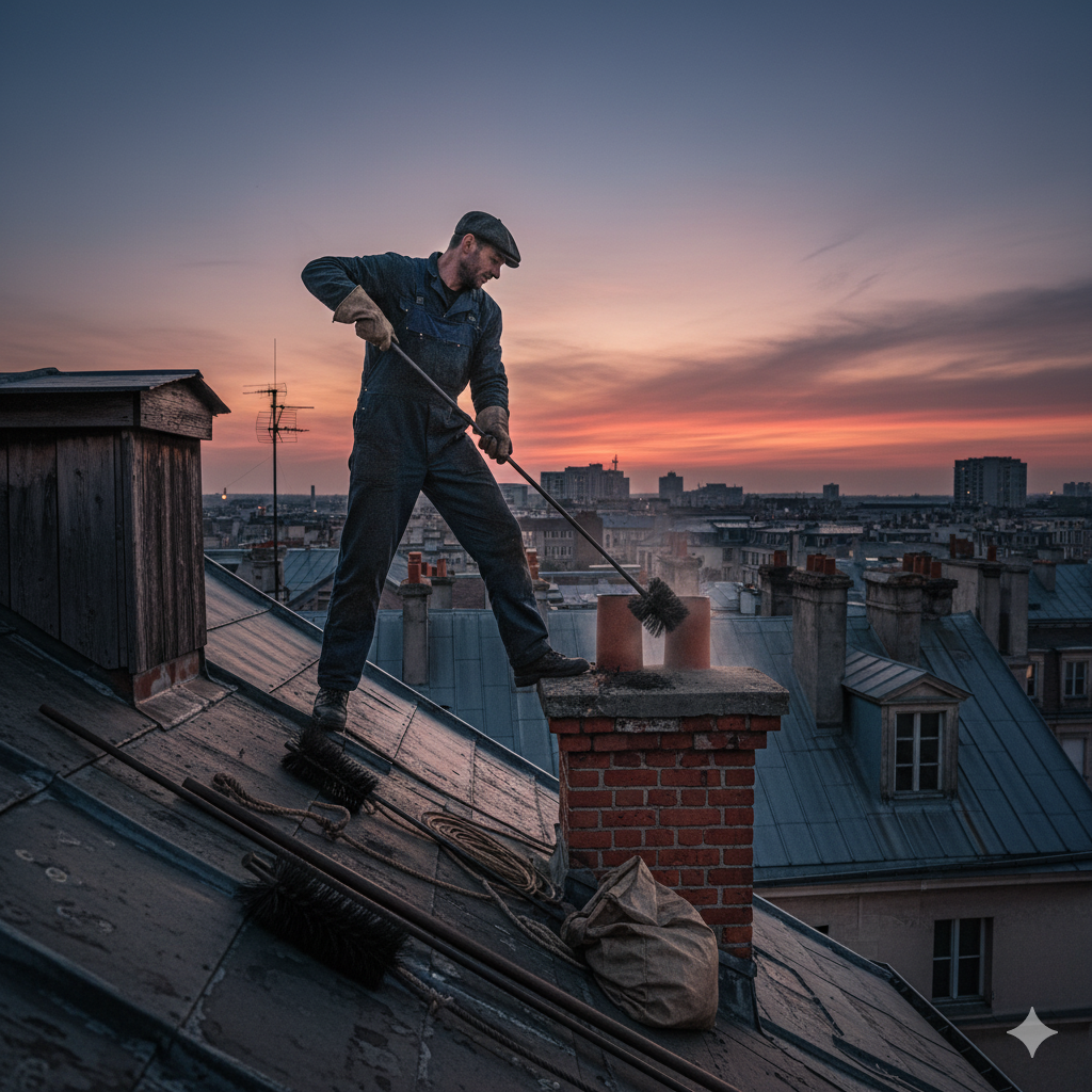 Ramonage de cheminée en cours